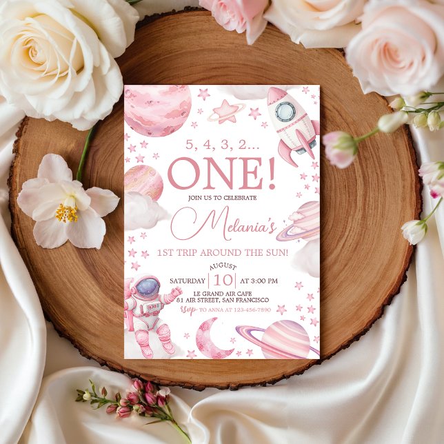 Invitation Pink Space 1st Trip Around the Sun Invite (Créateur téléchargé)