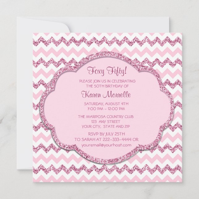 Invitation Pink Sparkle Chevron Fête des femmes 50e anniversa (Devant)
