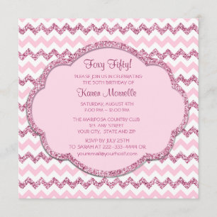 Invitation Pink Sparkle Chevron Fête des femmes 50e anniversa