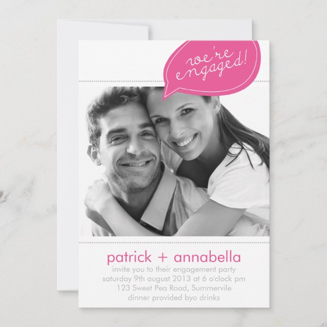 Invitation Pink Speech Bubble Engagement Party Photo Invitati (Devant)