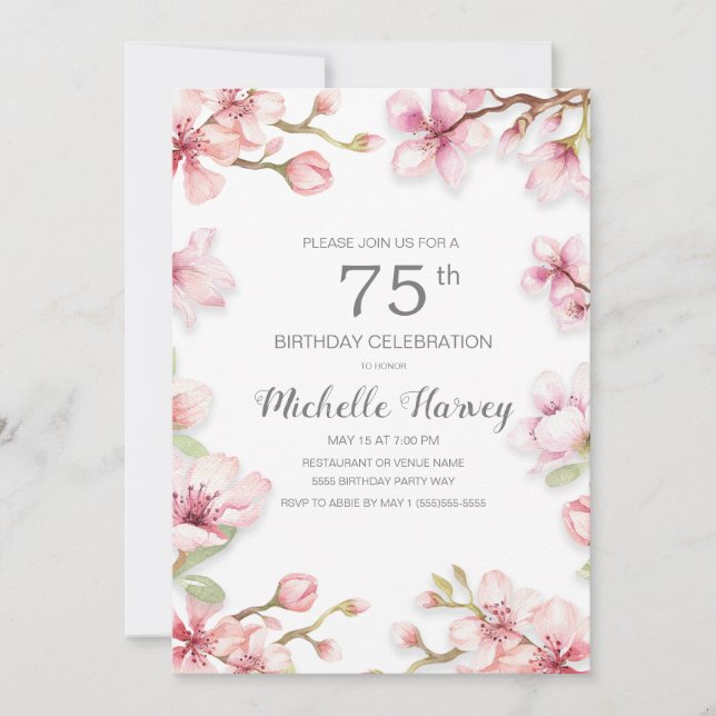 Invitation Pink Spring Garden Floral 75e fête d'anniversaire (Devant)