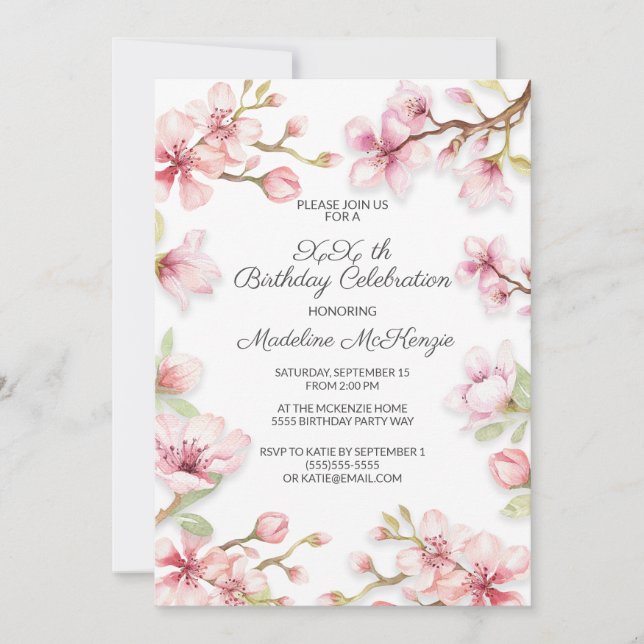 Invitation Pink Spring Garden Floral N'importe quel âge fête  (Devant)