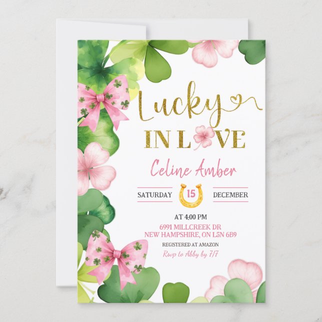 Invitation Pink St Patrick Lucky In Love Bridal Shower (Devant)