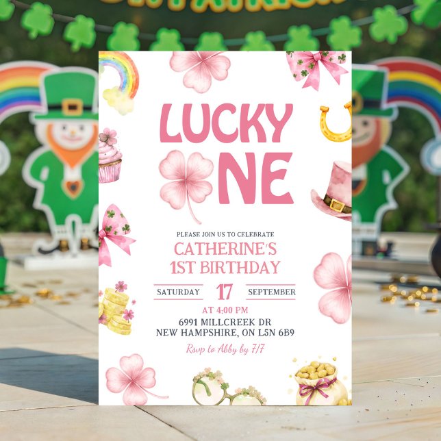 Invitation Pink St Patrick Lucky One Kids First Birthday (Créateur téléchargé)