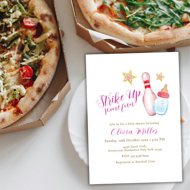 Invitation Pink Strike Up Some Fun Bowling Sport Baby Shower  (Pink Strike Up Some Fun Bowling Sport Baby Shower Invitation)