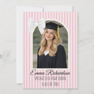 Invitation Pink Stripe Bow Graduation