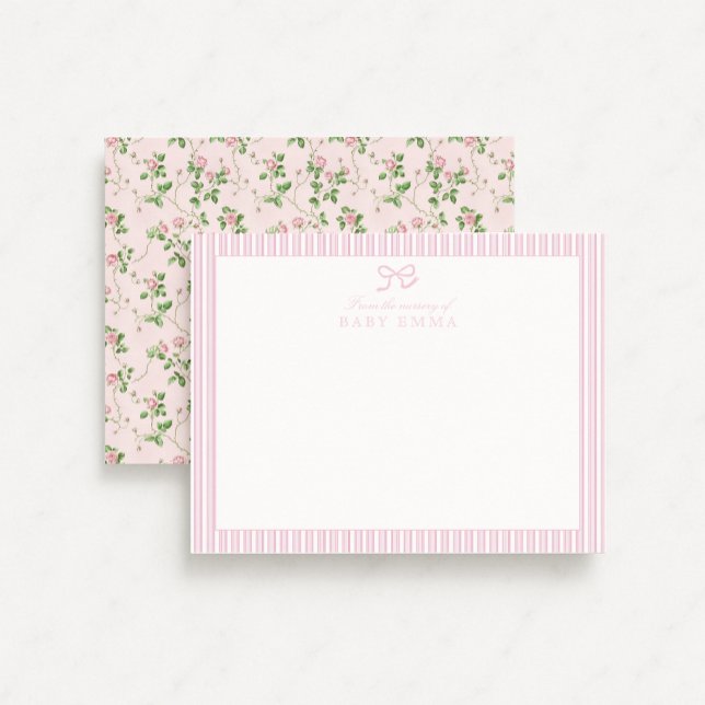 Invitation Pink Stripe & Rose Floral Baby Nursery Card (Créateur téléchargé)