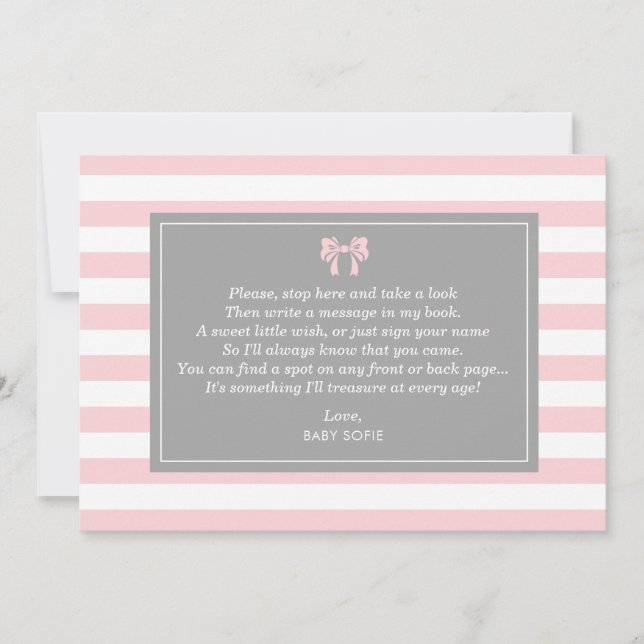 Invitation Pink Stripes avec Bow Baby shower livre d'hôtes (Devant)