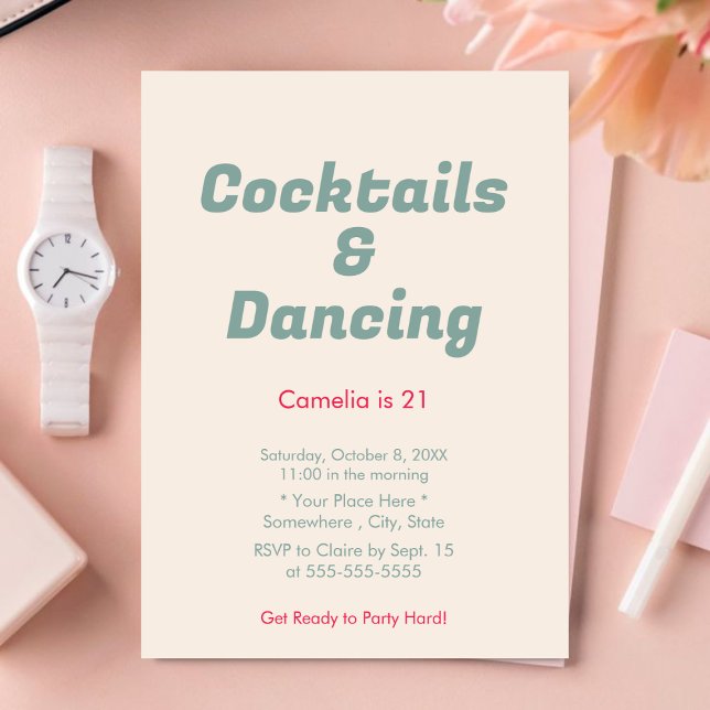 Invitation Pink Stripes Cocktails & Danses 21e anniversaire (Créateur téléchargé)