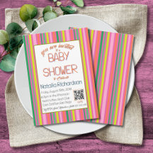 Pink Stripes Colorful Rainbow Modern Baby Shower