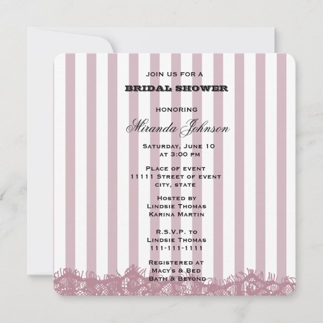 Invitation Pink Stripes et dentelle (Devant)
