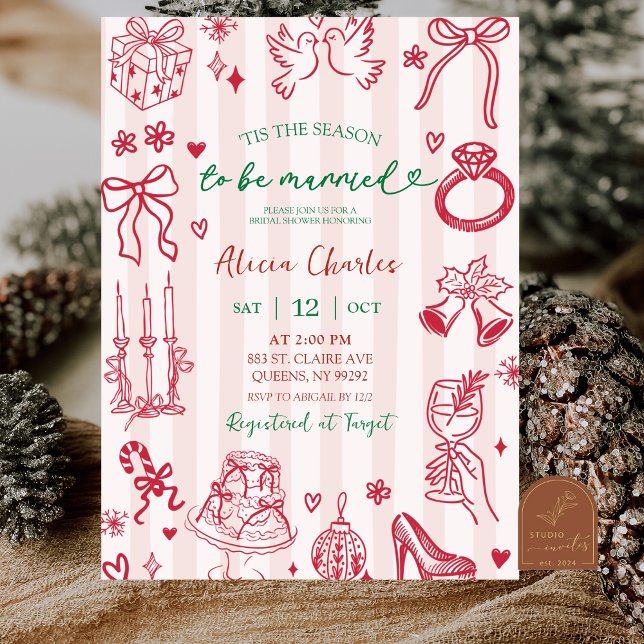 Invitation Pink Stripes Whimsical Hand-Drawn Bridal Shower (Créateur téléchargé)