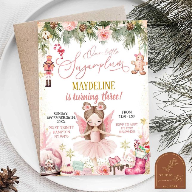 Invitation Pink Sugarplum Ballerina Noël Anniversaire Fille (Créateur téléchargé)