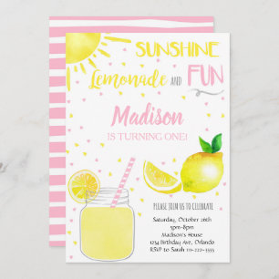 Invitation Pink Sunshine Lemonade Fun Party Anniversaire Invi