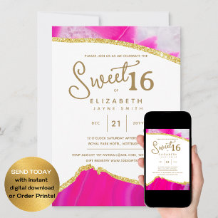 Invitation Pink SWEET 16 Moderne Élégant Budget Anniversaire