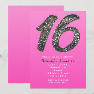 Invitation Pink Sweet 16 Parties scintillant Argent Invitatio