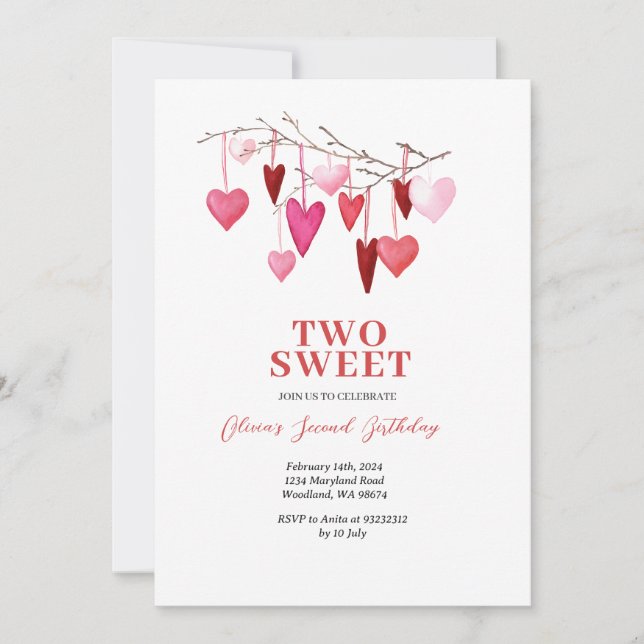 Invitation Pink Sweet deux Valentine Heart Balloon Anniversai (Devant)