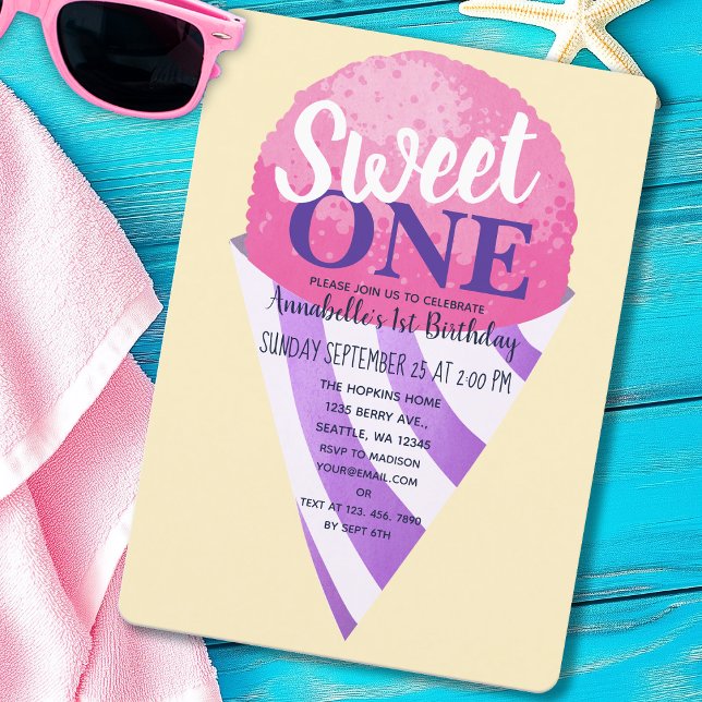 Invitation Pink Sweet One Snow Cone Enfants Premier anniversa (Créateur téléchargé)