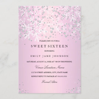 Invitation Pink Sweet sixteen Wonderland Snowflakes