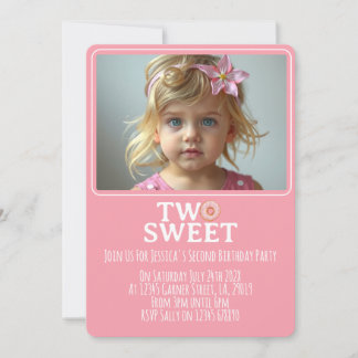 Invitation Pink Sweet Two Year Old Girl Photo Party Invite