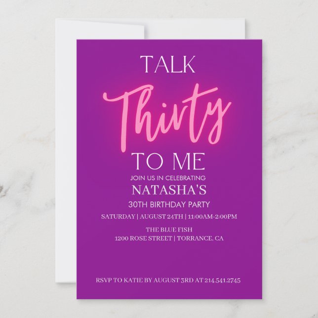 Invitation Pink Talk 30 To Me 30e anniversaire de fête Invita (Devant)