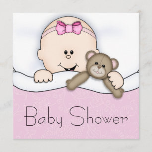 Invitation Pink Teddy Bear Baby Girl Douche
