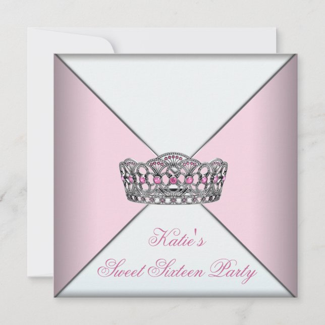 Invitation Pink Tiara Classy White Sweet sixteen Party (Devant)
