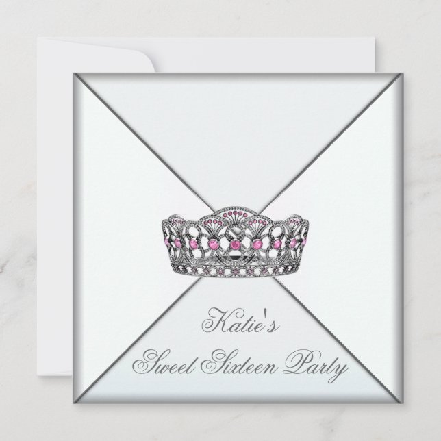 Invitation Pink Tiara Classy White Sweet sixteen Party (Devant)