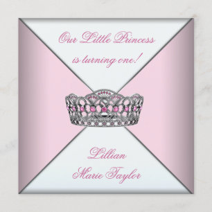 Invitation Pink Tiara Little Princesse Premier anniversaire