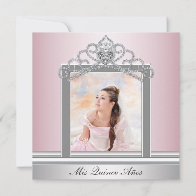 Invitation Pink Tiara Pink Photo Quinceanera (Devant)