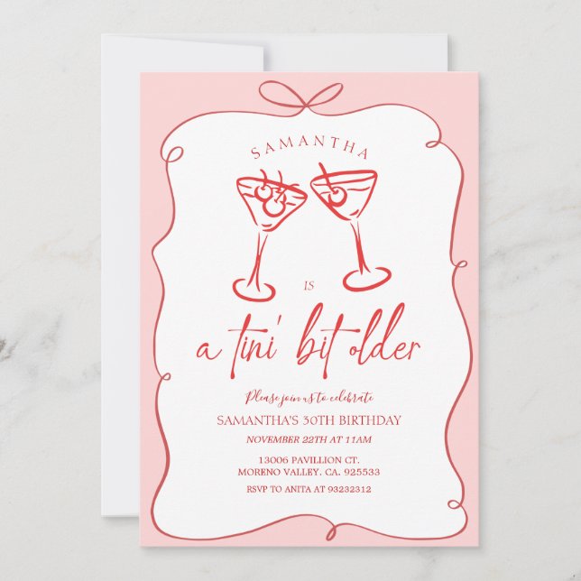 Invitation Pink Tini Bit Ancien Cerisier Adulte Fête d'Annive (Devant)