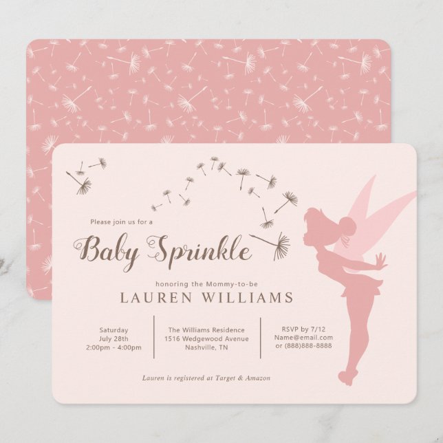 Invitation Pink Tinker Bell Girl Baby Sprinkl (Devant / Derrière)