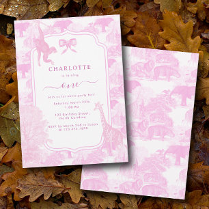Invitation Pink Toile Safari Animaux Chinoiserie Anniversaire