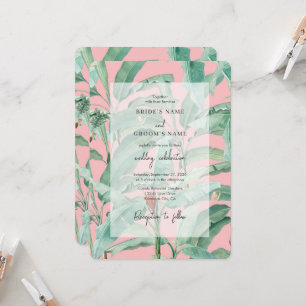 Invitation Pink Tropical Banana Palm Feuille Mariage