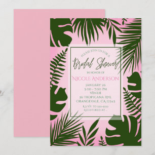 Invitation Pink Tropical Green Feuille Fête des mariées d'été