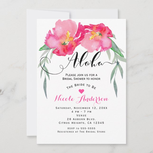 Invitation Pink Tropical Green Leaf Vine Floral Aloha Party (Devant)