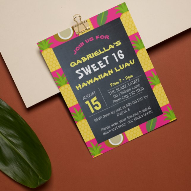 Invitation Pink Tropical Hawaiian Luau Sweet 16 (Créateur téléchargé)