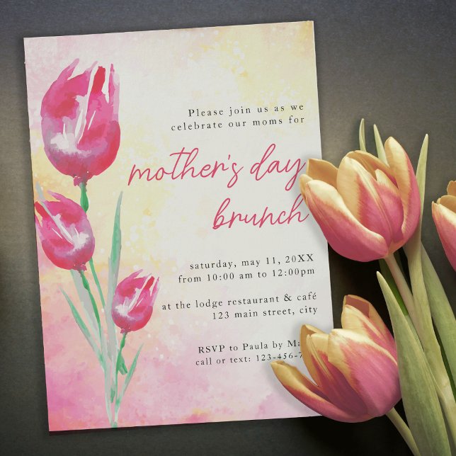 Invitation Pink Tulip Aquarelle Fête des Mères Brunch (Créateur téléchargé)