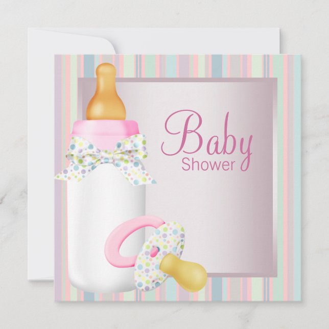 Invitation Pink Turquoise bébé bouteille Pacifier bébé fille  (Devant)