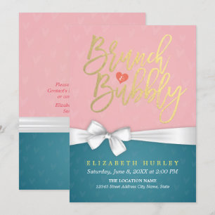 Invitation Pink Turquoise Brunch Bubbly Fête des mariées Invi