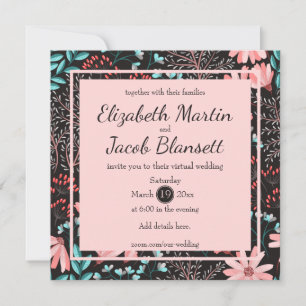 Invitation Pink & Turquoise Dark Floral Motif Mariage virtuel