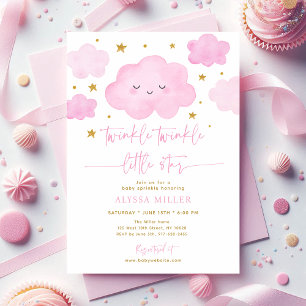 Invitation Pink Twinkle Star Cloud Baby Sprinkle