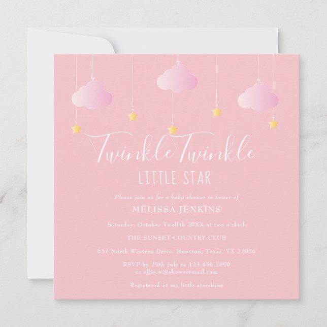 Invitation Pink Twinkle Twinkle Little Star Baby shower (Devant)