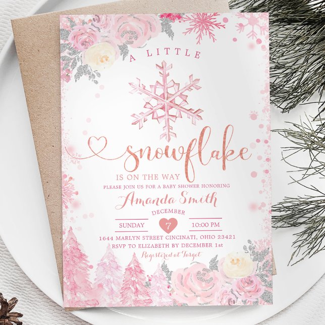 Invitation Pink Un Petit Baby shower D'Hiver De Feu De Neige  (Créateur téléchargé)