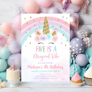 Invitation Pink Unicorn Five est un Anniversaire magique