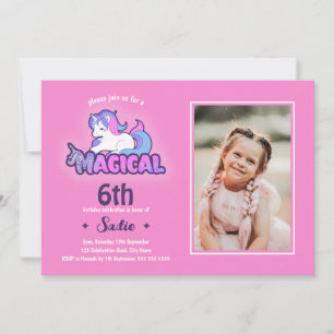 Invitation Pink Unicorn Magie N'importe quel âge 6e anniversa