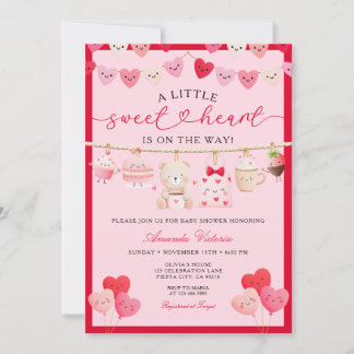 Invitation Pink Valentine Sweetheart Gift Bear Baby Shower