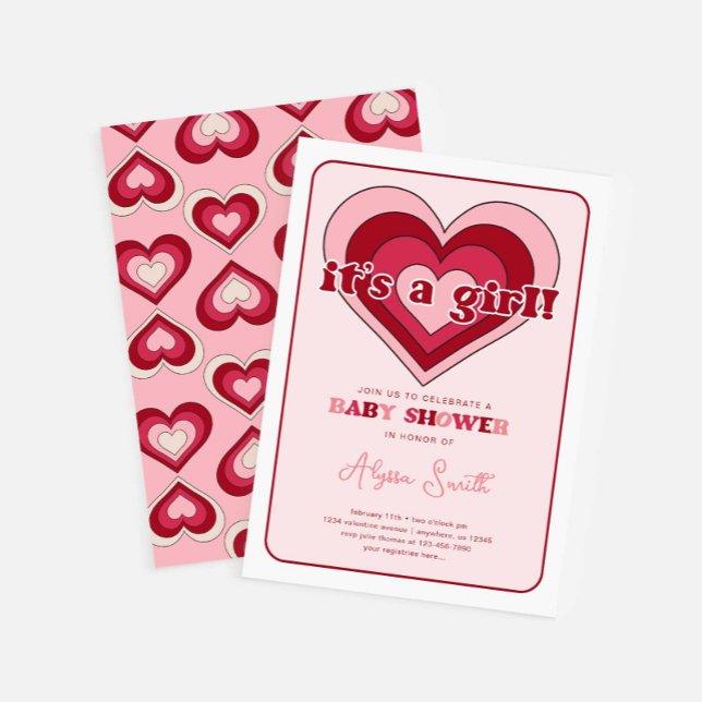 Invitation Pink Valentine's Day Hearts Girl Baby shower (Créateur téléchargé)