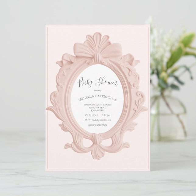 Invitation Pink Vintage Frame Baby Shower (Debout devant)