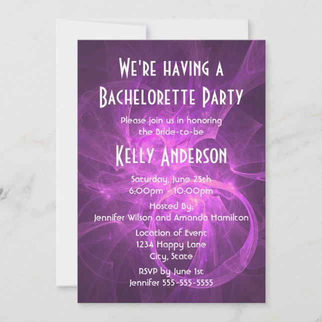 Invitation Pink violet Abstrait fractal Parti de Bachelorette (Devant)
